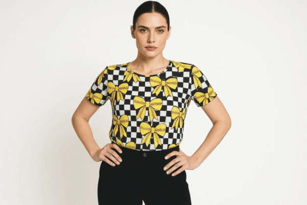 yellow bow softball tee