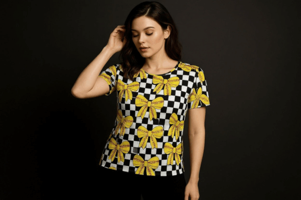 yellow bow softball tee