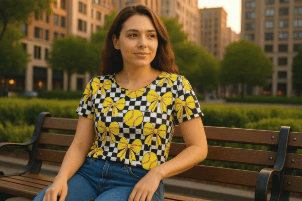 yellow bow softball tee