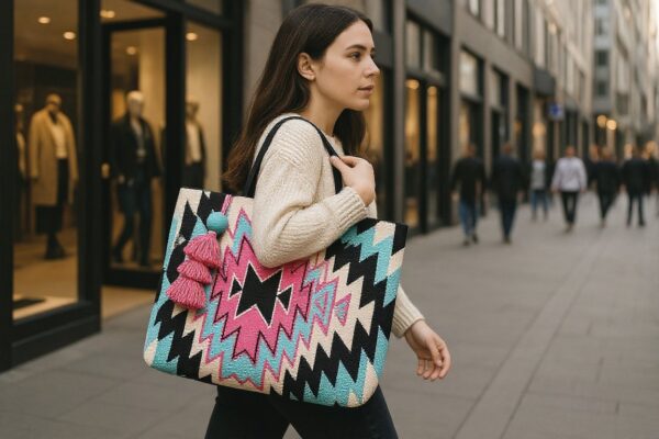 geometric tassel tote bag