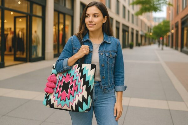 geometric tassel tote bag