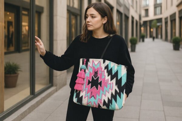geometric tassel tote bag