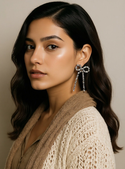 silver bow drop earrings