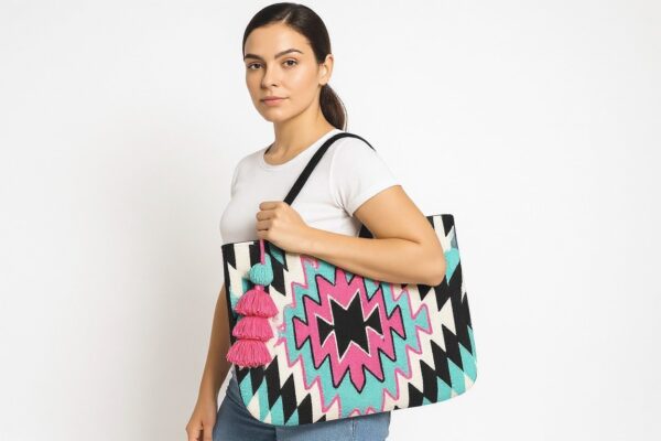 geometric tassel tote bag