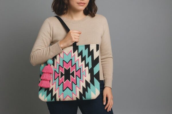 geometric tassel tote bag