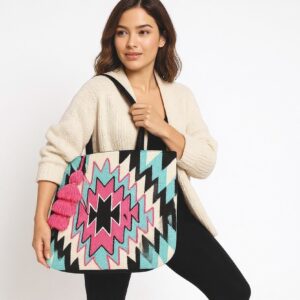 geometric tassel tote bag