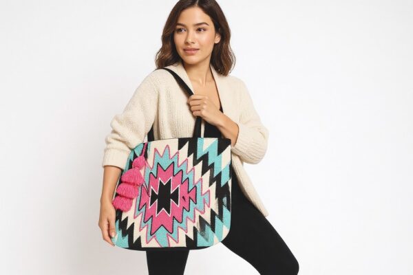 geometric tassel tote bag