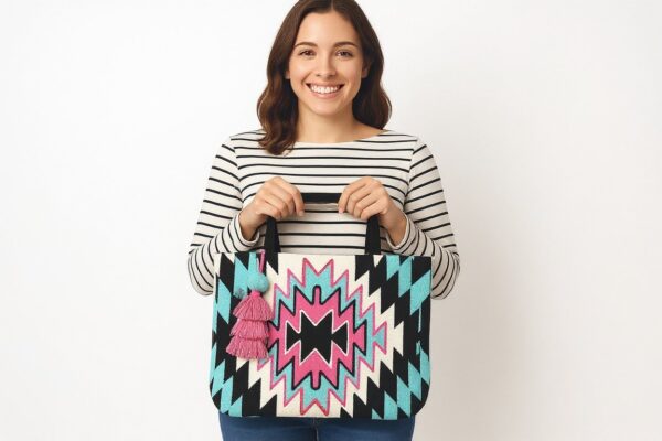 geometric tassel tote bag