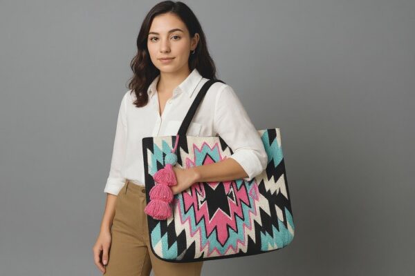 geometric tassel tote bag